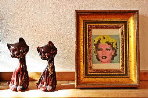 Kate Moss by Banksy and 1960's cat ornaments